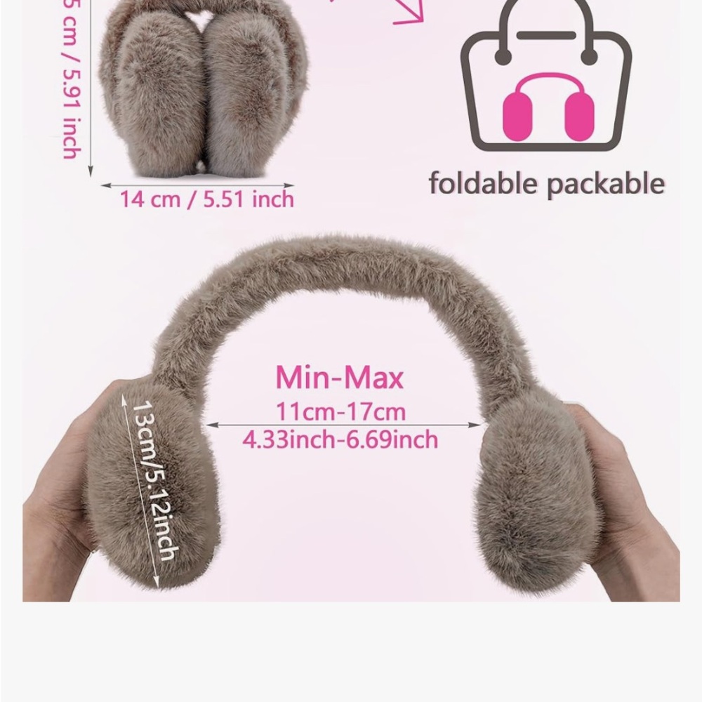 💕 Faux Fur Taupe Foldable Trendy Oversized One Size Earmuffs New - Picture 6 of 10